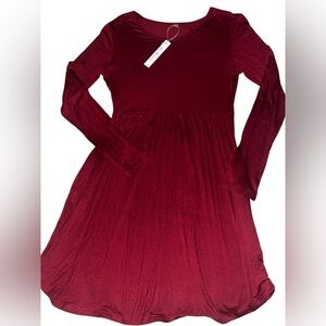 HiMone Deep Red Long Sleeve Pleated Empire Waist Dress - Size S (NWT)